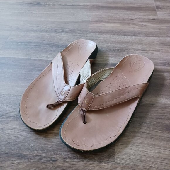 Olukai Kumu Men’s Sandals Size 10 Brown Leather Thong Flip Flop Beach Slip On Olukai Kumu Sz 11 Bronze Brown Leather Flip Flops Sandal  main image 2